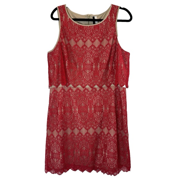 Kensie Women's Dress XL Red Lace Beige Lined Cocktail Party Evening Formal - Picture 1 of 10